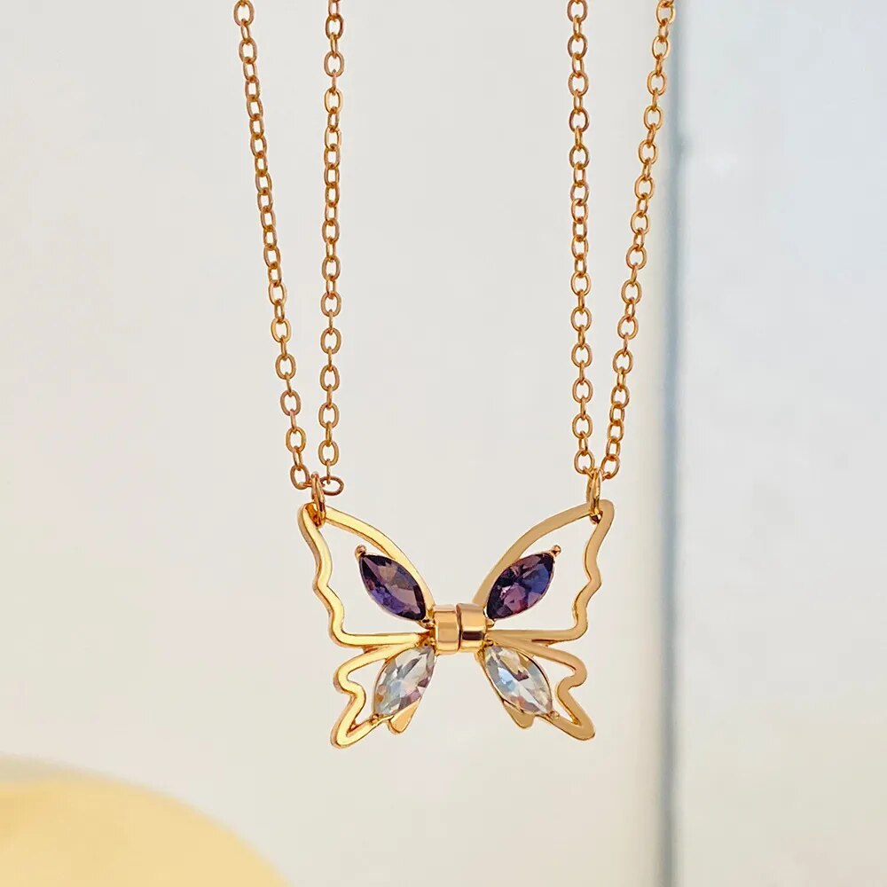 Pendentif papillon en cristal, collier de couple