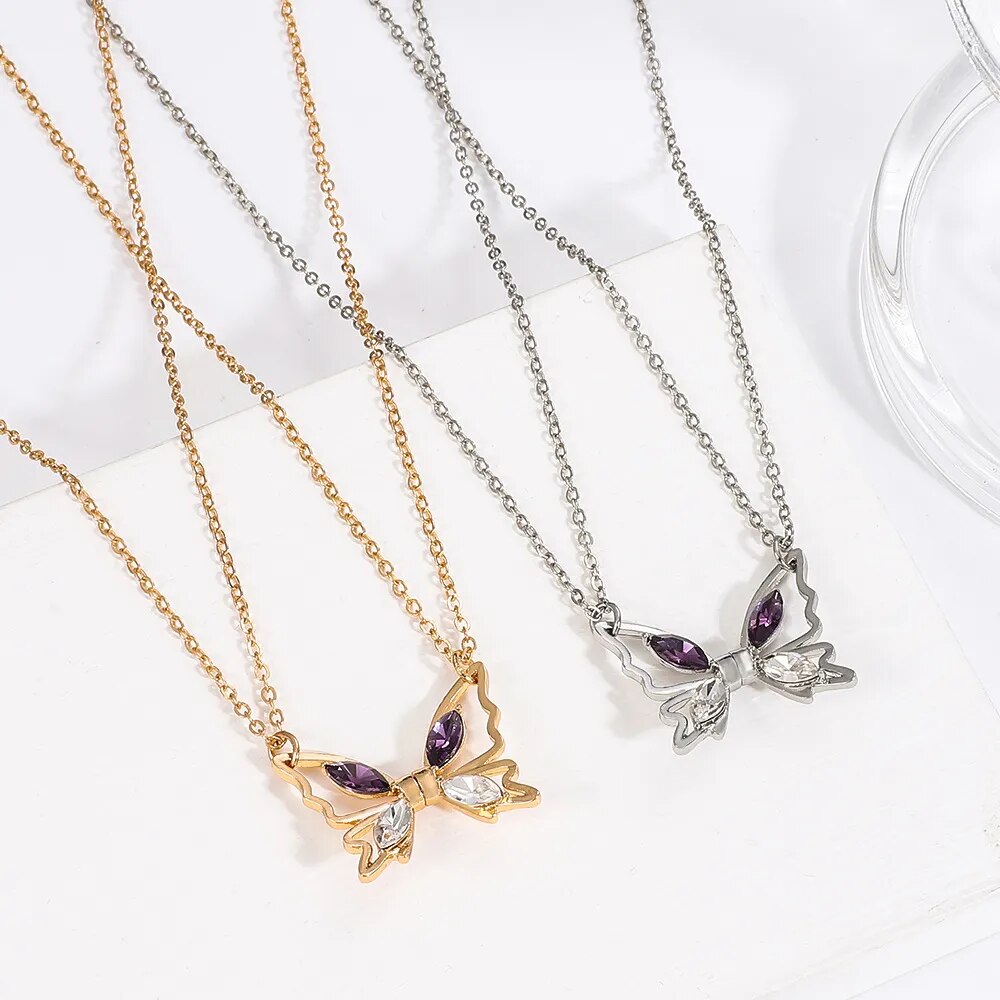 Pendentif papillon en cristal, collier de couple