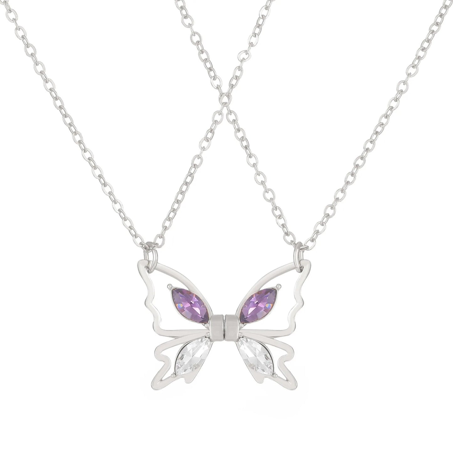 Crystal Butterfly Pendant, Couple Necklace