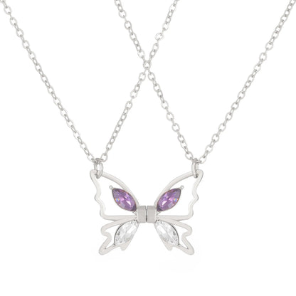 Crystal Butterfly Pendant, Couple Necklace