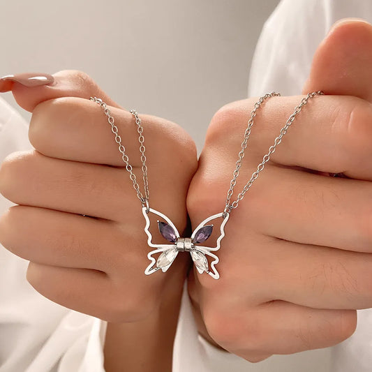 Crystal Butterfly Pendant, Couple Necklace
